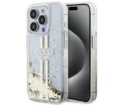 Original   GUESS GUHCP15LLFCSEGT  iPhone 15 Pro (Liquid Glitter Gold Stripes /  priesvitný)
