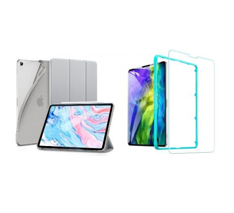TriFold Smart Case - kryt so stojančekom pre iPad Pro 11 2018/2020/2021 - šedý + Ochranné tvrdené sklo s inštalačným rámikom    