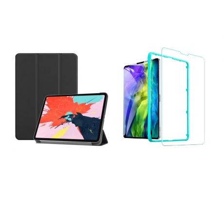 TriFold Smart Case - kryt so stojančekom pre iPad Pro 11 2018/2020/2021 - čierny + Ochranné tvrdené sklo s inštalačným rámikom      