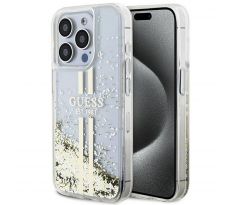 Original   GUESS GUHCP15XLFCSEGT  iPhone 15 Pro Max (Liquid Glitter Gold Stripes /  priesvitný)