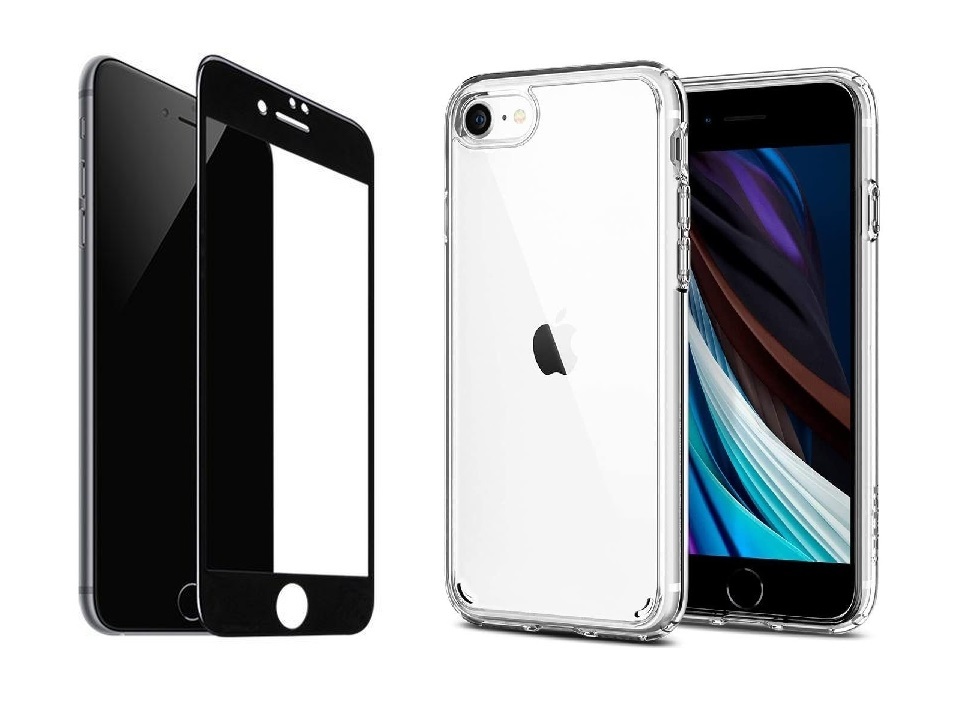 2PACK - 3D čierne ochranné sklo + transparentný kryt pre iPhone 7/8/SE 2020/2022