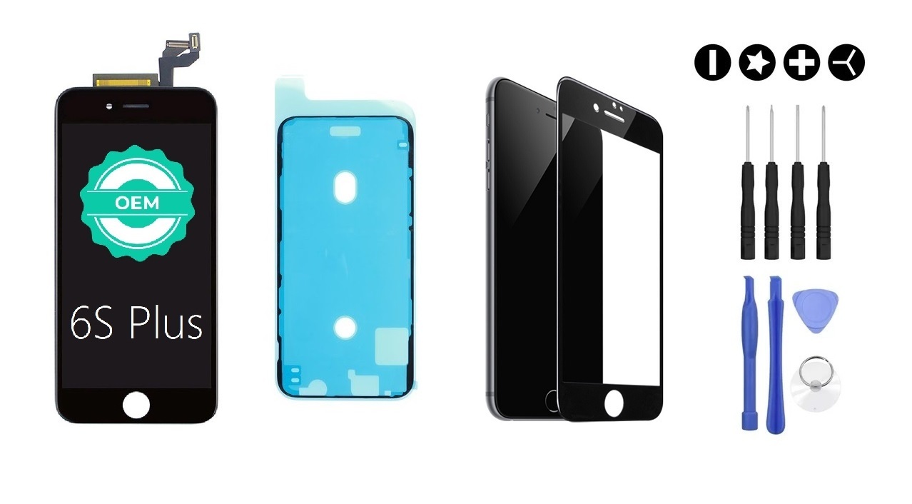 MULTIPACK - Čierny LCD displej pre iPhone 6S Plus + LCD adhesive (lepka pod displej) + 3D ochranné sklo + sada náradia
