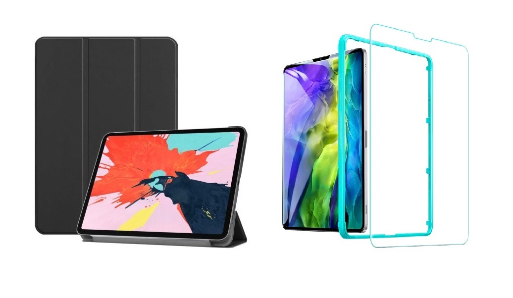 TriFold Smart Case - kryt so stojančekom pre iPad Pro 11" 2018/2020/2021 - čierny + Ochranné tvrdené sklo s inštalačným rámikom