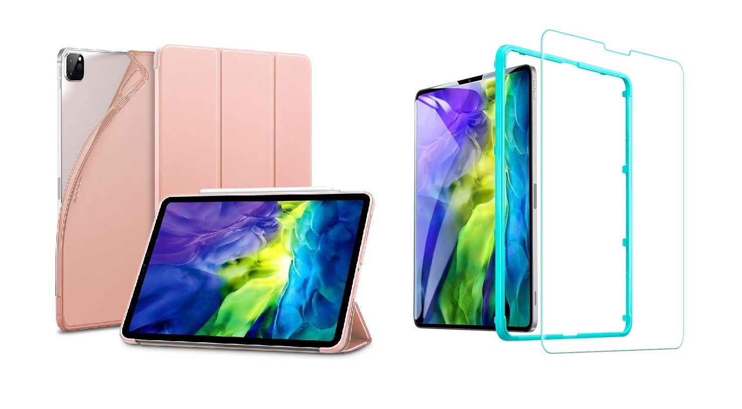 TriFold Smart Case - kryt so stojančekom pre iPad 10.9 (2020)/iPad Air 4 - ružový + Ochranné tvrdené sklo s inštalačným rámikom