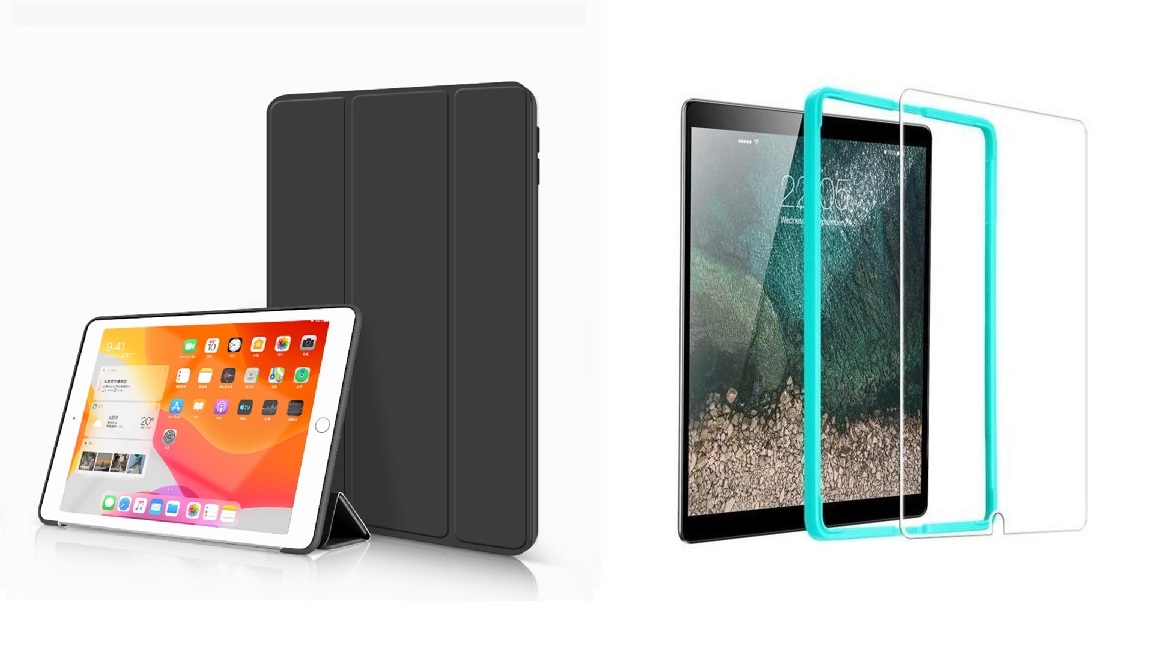 TriFold Smart Case - kryt so stojančekom pre iPad 2/3/4/5 - čierny + Ochranné tvrdené sklo s inštalačným rámikom