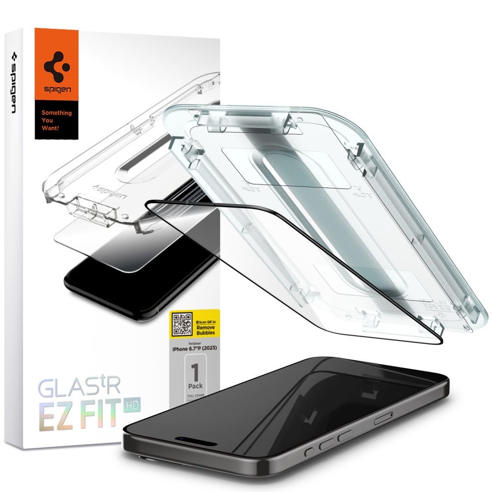 OCHRANNÉ TVRDENÉ SKLO SPIGEN GLAS.TR ”EZ FIT” FC iPhone 15 Pro Max BLACK