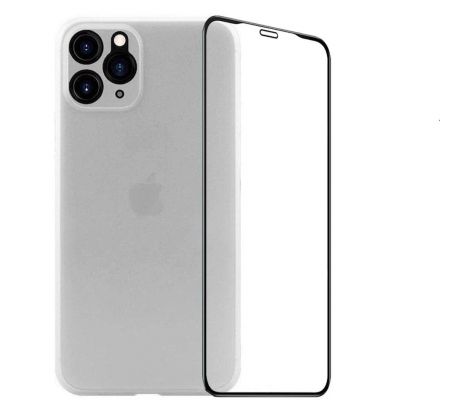 2PACK - 3D ochranné sklo + biely matný ultratenký kryt pre iPhone 11 Pro