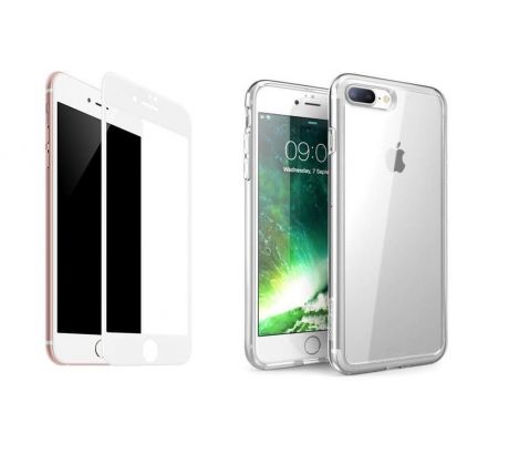 2PACK - 3D biele ochranné sklo + transparentný kryt pre iPhone 7 Plus/8 Plus