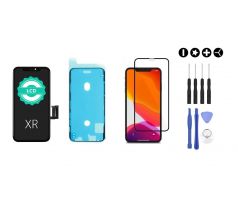 MULTIPACK - Čierny LCD displej pre iPhone XR + lepka pod displej + 3D ochranné sklo + sada náradia