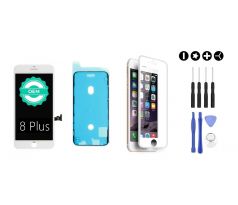 MULTIPACK - Biely LCD displej pre iPhone 8 Plus + LCD adhesive (lepka pod displej) + 3D ochranné sklo + sada náradia