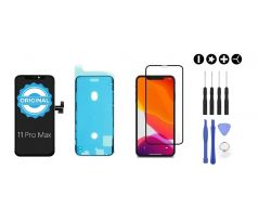 MULTIPACK - Čierny ORIGINAL OLED displej pre iPhone 11 Pro Max + lepka pod displej + 3D ochranné sklo + sada náradia