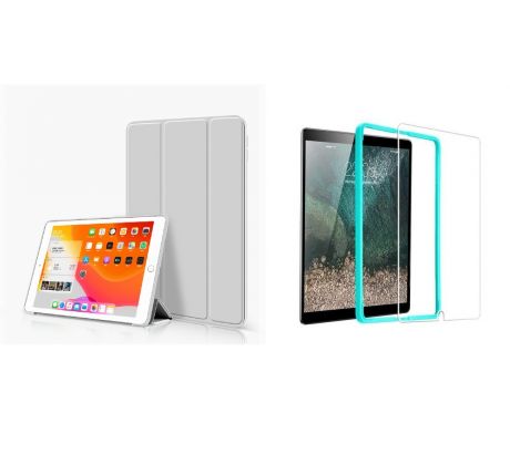 TriFold Smart Case - kryt so stojančekom pre iPad 10.2 (2019/2020) - šedý + Ochranné tvrdené sklo s inštalačným rámikom