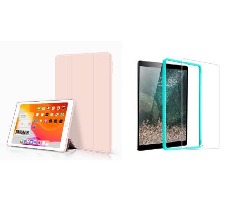 TriFold Smart Case - kryt so stojančekom pre iPad 9.7 2017/2018/iPad 5/Air/iPad 6/Air 2 - ružový + Ochranné tvrdené sklo s inštalačným rámikom  