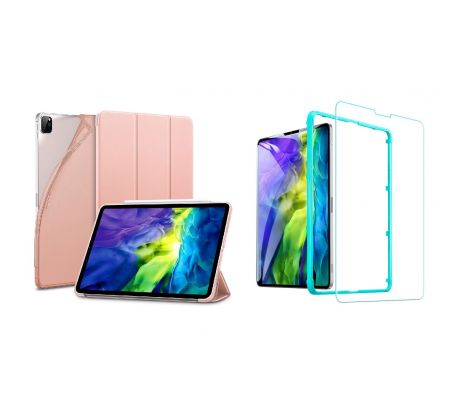 TriFold Smart Case - kryt so stojančekom pre iPad Pro 11 2018/2020/2021 - ružový + Ochranné tvrdené sklo s inštalačným rámikom     