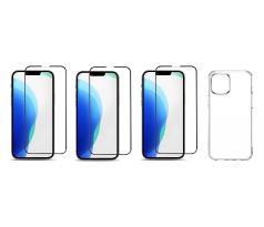 4PACK - 3x 3D ochranné tvrdené sklo na celý displej + priesvitný kryt - iPhone 13 