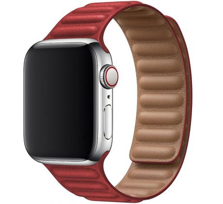 Koženkový remienok Leather Link pre Apple Watch (42/44/45mm) Dark Red