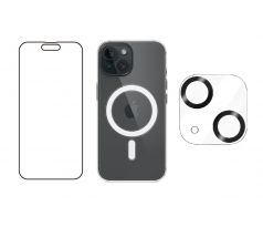 3PACK - Hydrogel s výrezom pre prednú kameru + Crystal Air kryt s MagSafe + ochranné sklíčko kamery pre iPhone 15 Plus