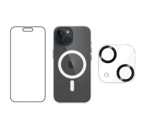 3PACK - Hydrogel s výrezom pre prednú kameru + Crystal Air kryt s MagSafe + ochranné sklíčko kamery pre iPhone 15 Plus