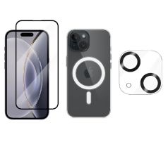 3PACK - 3D Ochranné sklo + Crystal Air kryt s MagSafe + ochranné sklíčko kamery pre iPhone 15 