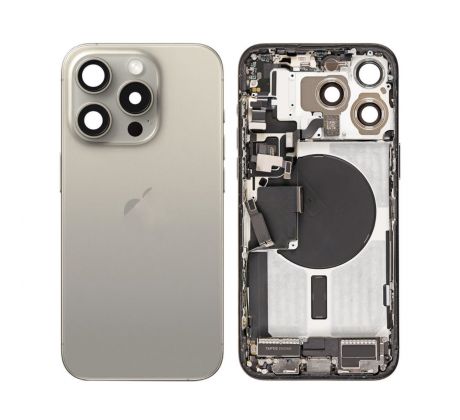 Apple iPhone 15 Pro - Zadný housing s predinštalovanými dielmi s predinštalovanými dielmi (Natural Titanium)