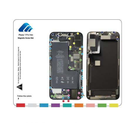 Magnetický organizér skrutiek so schémou (iPhone 11 Pro Max)